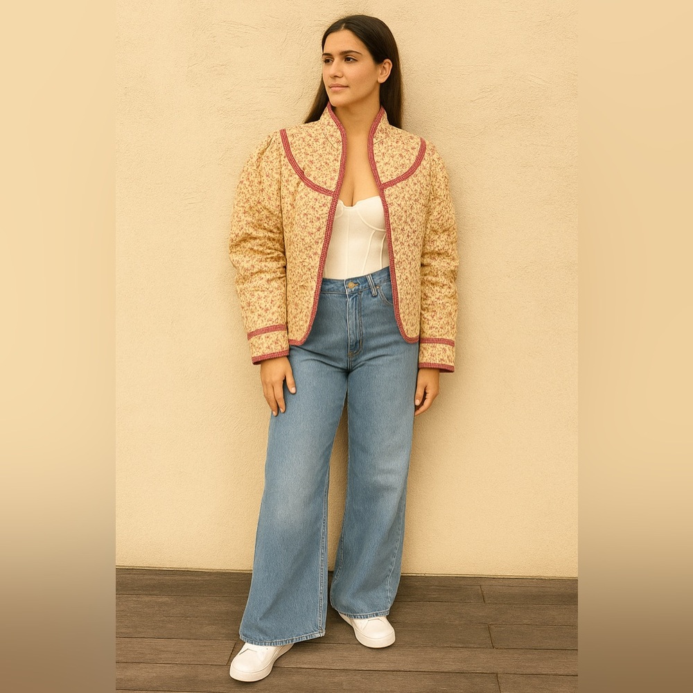 Vintage Cream and pink flowered Quilted jacket